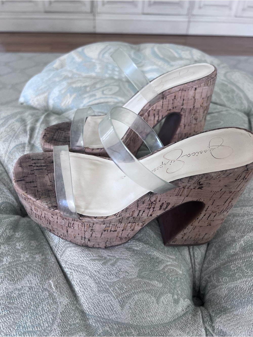 Clear Strap Cork Platform Wedge Sandals